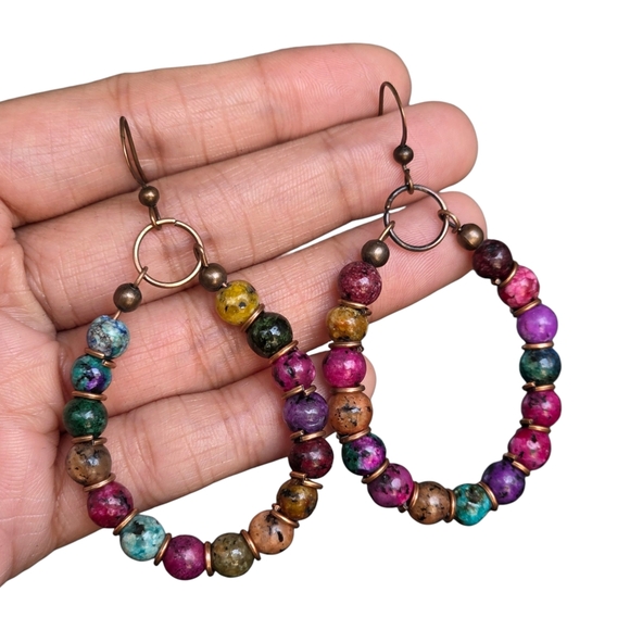 Purple Chakra Bronze Earrings Dangle Bohemian Tribal Ethnic Y2K Vintage Jewelry - Picture 1 of 2